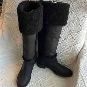 Diane Von Furstenberg “Adele” Tall Black Calf Shearling Boots 8M